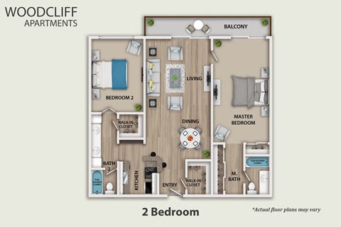 Floor plan for 2 beds, 2 baths, 1100 sqft